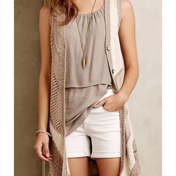 Rosie Neira Ewyn Neutral Open Knit Cardigan Vest size Medium - Picture 2 of 10